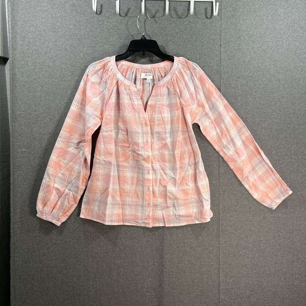 Candace Cameron Bure Plaid Y-Neck Shirt Rose Quartz, X-Small